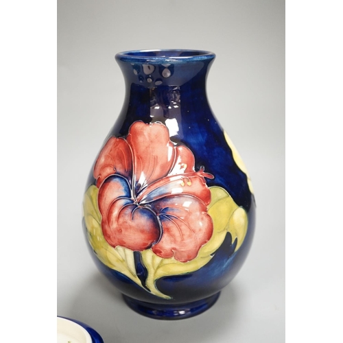 1358 - A Moorcroft vase, a similar box, 2 dishes and  2 bowls,Vase 29 cms high.