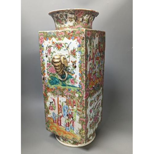 1369 - A large Chinese famille rose cong-shaped vase, 19th century,50 cms high.