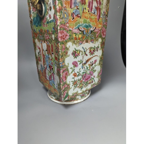 1369 - A large Chinese famille rose cong-shaped vase, 19th century,50 cms high.