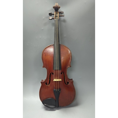 1370 - A violin in a mahogany case, case makers, Withers and sons,case 79 cms high.