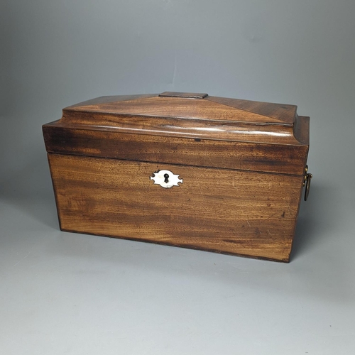 1383 - A 19th century mahogany tea caddy and a walnut  2 door smokers cabinet,Smokers cabinet 33 cms high.... 