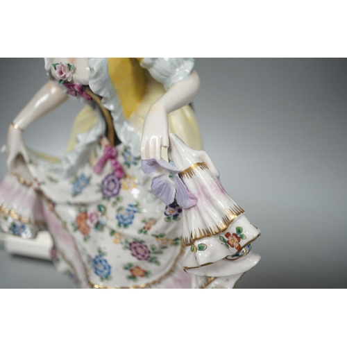 1405 - A German porcelain ‘dancing lady’ lamp,figure 29 cms high.