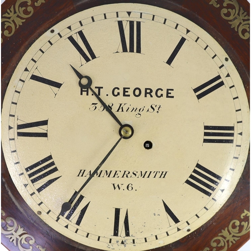 1406 - H.T. George, 358 King St, Hammersmith. A William IV octagonal rosewood dial clockwith single fusee m... 