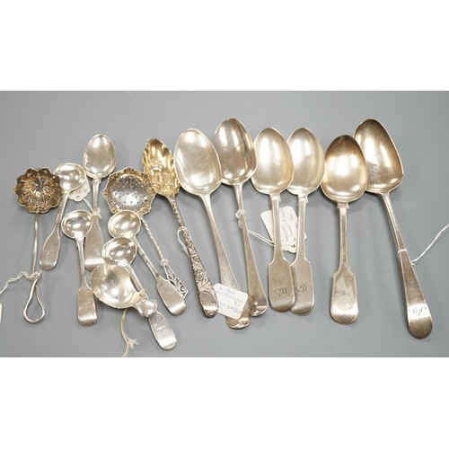 1814 - A small collection of 18th century and later silver flatware, including a table spoon by Thomas Eust... 