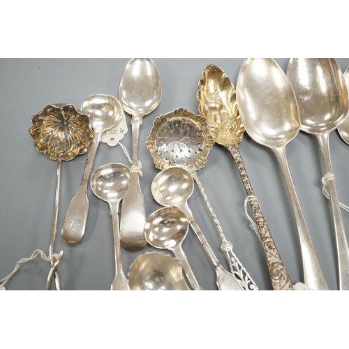 1814 - A small collection of 18th century and later silver flatware, including a table spoon by Thomas Eust... 