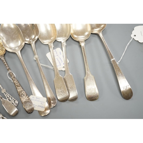 1814 - A small collection of 18th century and later silver flatware, including a table spoon by Thomas Eust... 