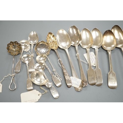 1814 - A small collection of 18th century and later silver flatware, including a table spoon by Thomas Eust... 