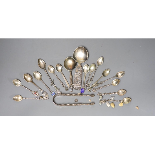 1815 - A Georg Jensen & Wendel A/S sterling small spoon, 10.2cm, a pair of antique silver sugar tongs(a.f.)... 