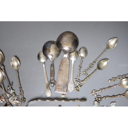 1815 - A Georg Jensen & Wendel A/S sterling small spoon, 10.2cm, a pair of antique silver sugar tongs(a.f.)... 