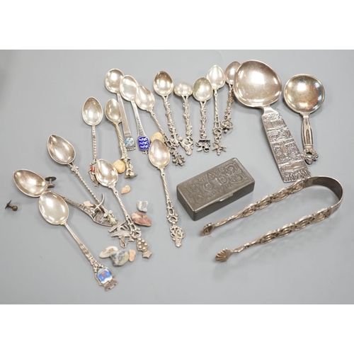 1815 - A Georg Jensen & Wendel A/S sterling small spoon, 10.2cm, a pair of antique silver sugar tongs(a.f.)... 