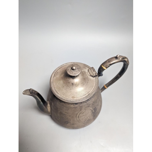 1828 - A Victorian engraved silver teapot, by Robert Hennell III, London, 1864, gross weight 19oz.... 