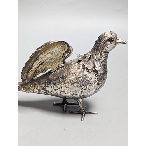 1832 - A late 19th century Hanau 800 white metal novelty condiment?, modelled as a game bird, with articula... 