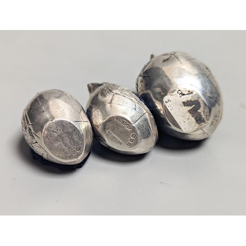 1836 - A suite of three Edwardian novelty silver mounted chick pin cushions, by Sampson Mordan & Co, Cheste... 