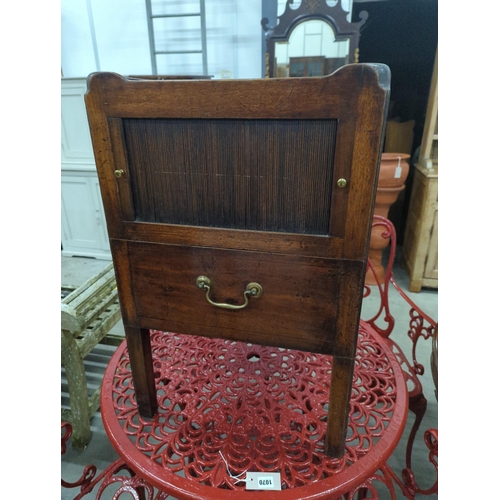 1069 - A George III mahogany tray top tambour bedside cabinet, width 49cm, depth 43cm, height 77cm... 