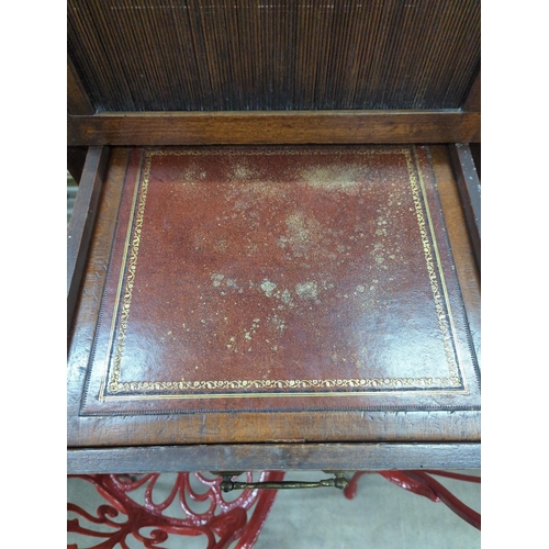 1069 - A George III mahogany tray top tambour bedside cabinet, width 49cm, depth 43cm, height 77cm... 