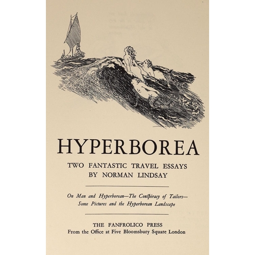 120 - ° ° Lindsay, Norman - Hyperborea, Two Fantastic Travel Essays, 5 of 725, 4to, cloth, Franfolico Pres... 