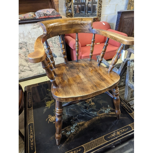 1088 - A Victorian style beech smoker's bow chair, width 63cm, depth 45cm, height 80cm