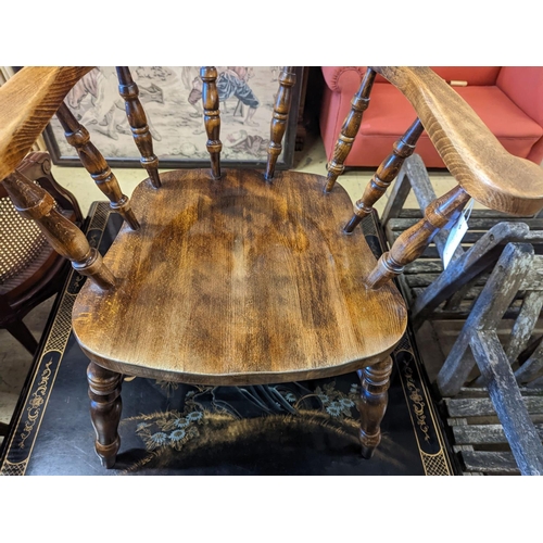 1088 - A Victorian style beech smoker's bow chair, width 63cm, depth 45cm, height 80cm