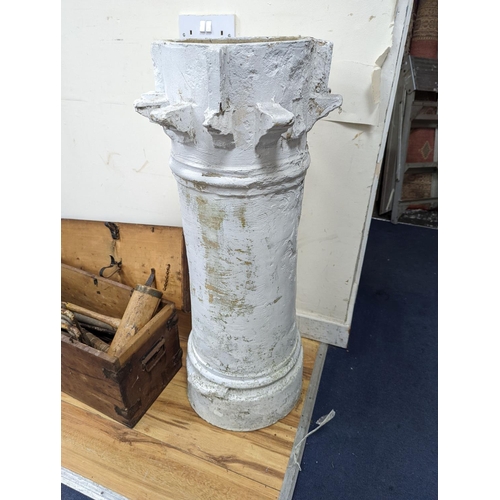 1092 - A white painted terracotta chimney pot, height 88cm