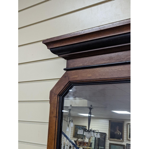 1095 - A large late Victorian aesthetic movement part ebonised oak overmantel mirror, width 162cm, height 1... 