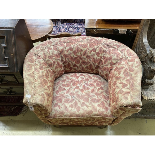 1100 - An Art Deco upholstered walnut large tub framed chair in the style of Betty Joel, width 102cm, depth... 