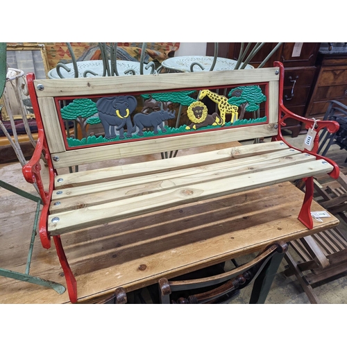 1117 - A painted metal child's garden bench, width 85cm, height 52cm