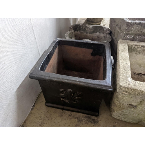 2 - Three reconstituted stone garden planters and a terracotta planter, largest width 36cm, height 35cm... 