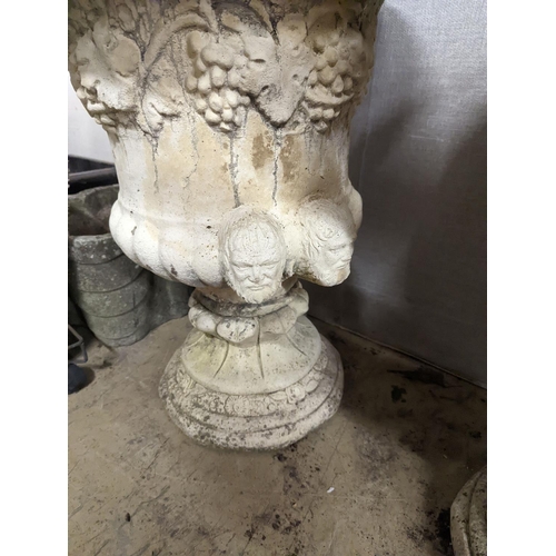 4 - A pair of reconstituted stone campana garden urns, diameter 54cm, height 64cm