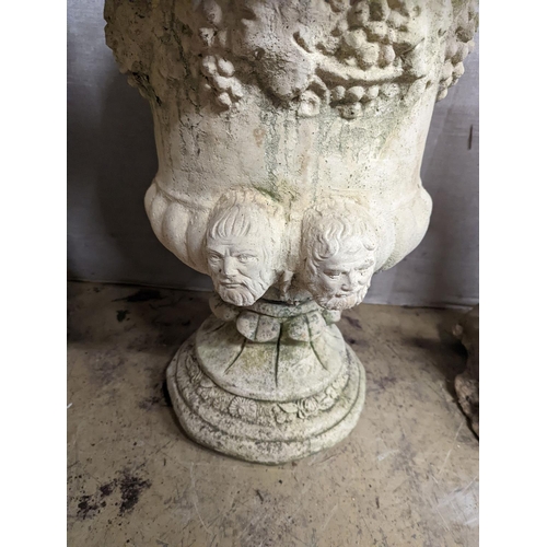 4 - A pair of reconstituted stone campana garden urns, diameter 54cm, height 64cm
