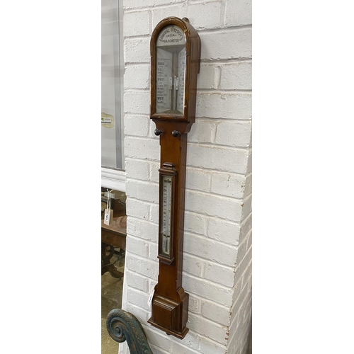 1014 - A Victorian oak cased Admiral Fitzroys stick barometer and thermometer, height 102cm