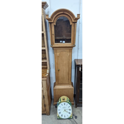 1018 - Philp of Okehampton. An early 19th century stripped pine 30 hour longcase clock, height 196cm... 