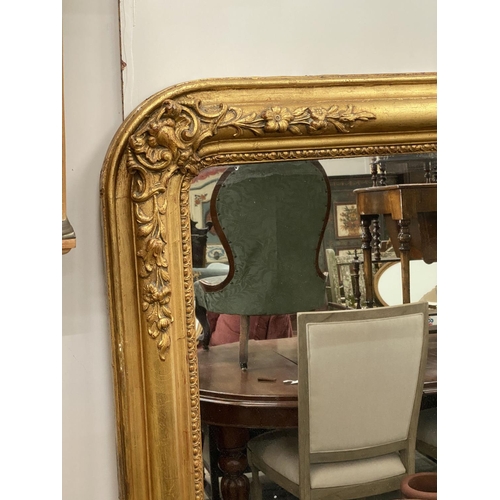 1019 - A 19th century French giltwood and gesso overmantel mirror, width 122cm, height 156cm