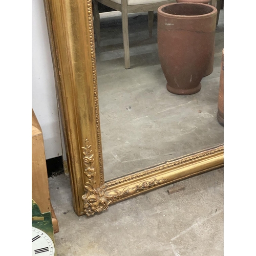 1019 - A 19th century French giltwood and gesso overmantel mirror, width 122cm, height 156cm