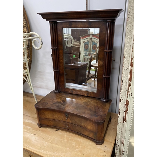 1024 - A 19th century Continental mahogany toilet mirror, with concave two drawer base, width 48cm, depth 2... 