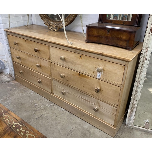 1025 - A late Victorian pine six drawer chest, width 182cm, depth 54cm, height 89cm