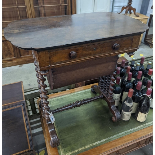 1033 - A 19th century Continental rosewood work table on spiral turned supports width 73cm, depth 45cm, hei... 