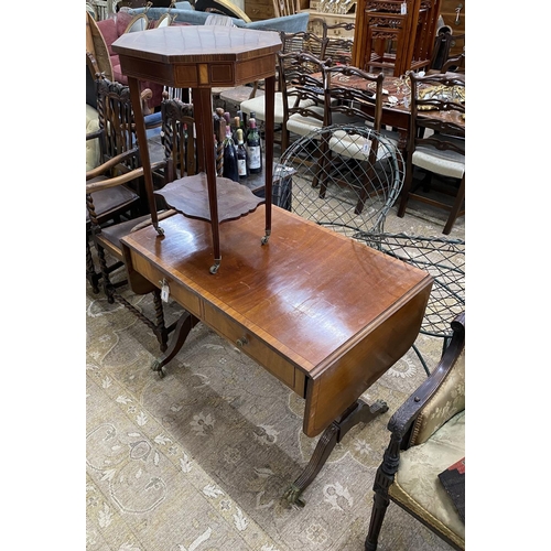 1047 - A Regency style banded mahogany sofa table together with an Edwardian octagonal mahogany centre tabl... 