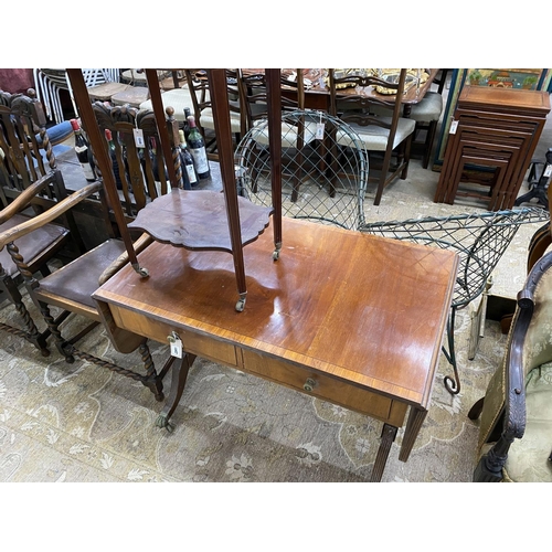 1047 - A Regency style banded mahogany sofa table together with an Edwardian octagonal mahogany centre tabl... 