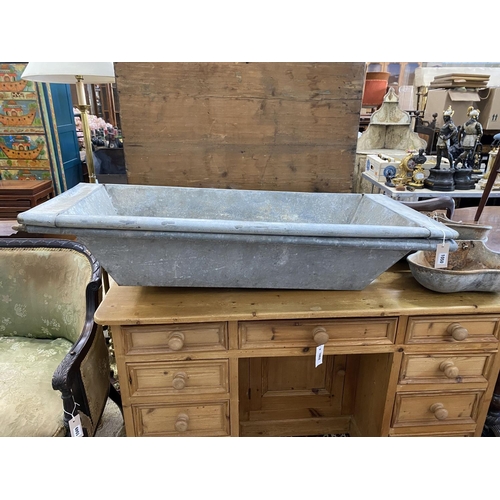 1050 - A pair of vintage rectangular galvanised troughs, width 111cm, depth 50cm, height 22cm