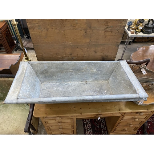 1050 - A pair of vintage rectangular galvanised troughs, width 111cm, depth 50cm, height 22cm