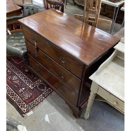 1056 - A George III mahogany three drawer chest, width 98cm, depth 51cm, height 88cm