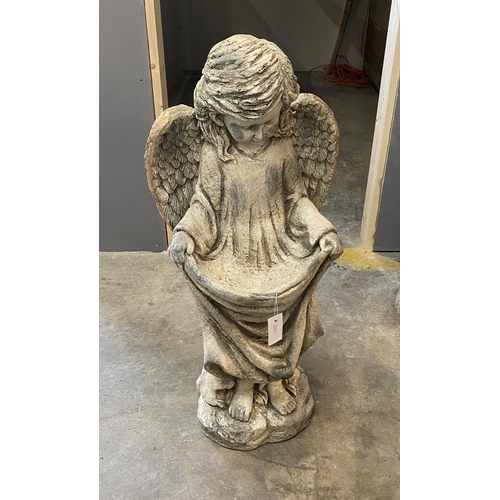 1060 - A fibre clay parcel gilt 'Angel' garden birdbath, height 92cm