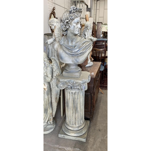 1062 - A fibre clay classical bust on ionic fluted column, height 170cm