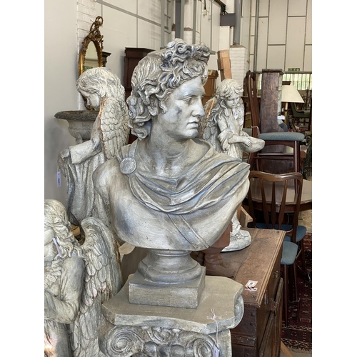 1062 - A fibre clay classical bust on ionic fluted column, height 170cm