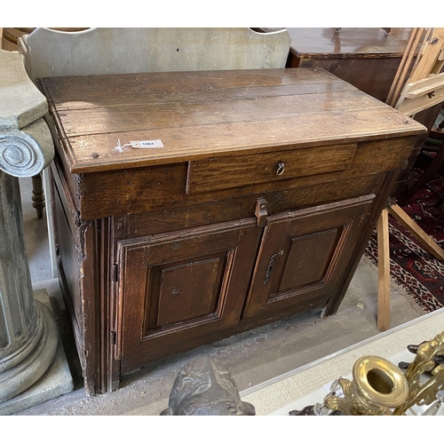 1064 - An 18th century and later oak and fruitwood side cabinet, width 100cm, depth 50cm, height 84cm... 