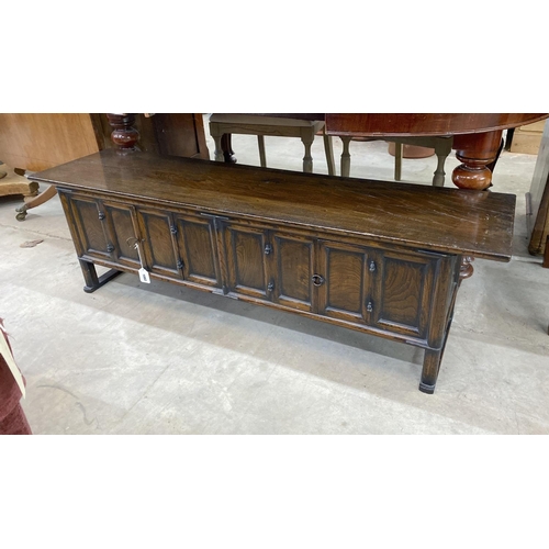 1082 - A Chinese elm low cabinet, length 145cm, depth 36cm, height 43cm