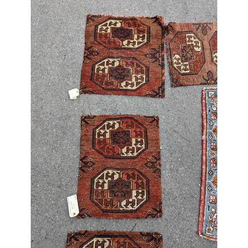 1102 - Nine Afghan, Persian and Chinese rug fragments.