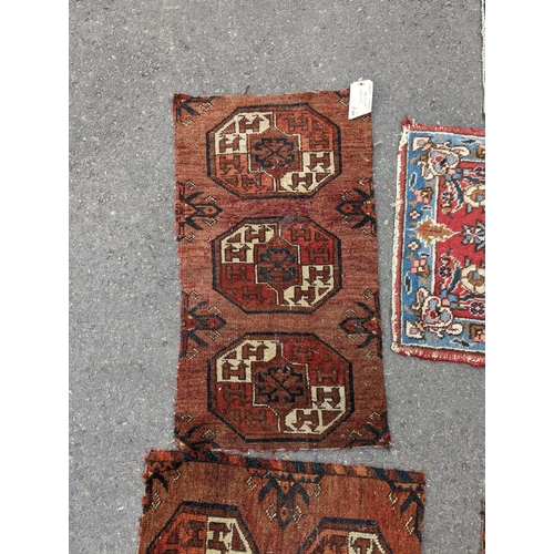 1102 - Nine Afghan, Persian and Chinese rug fragments.