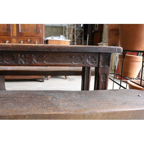 1124 - A 17th century style rectangular Gothic oak New England table, width 127cm, depth 59cm, height 77cm... 