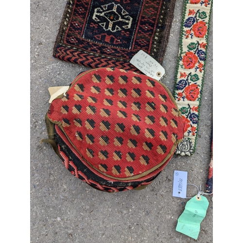 1126 - An Afghan Kilim flatweave saddlebag, 144 x 69cm together with six assorted bags, faces, etc.... 